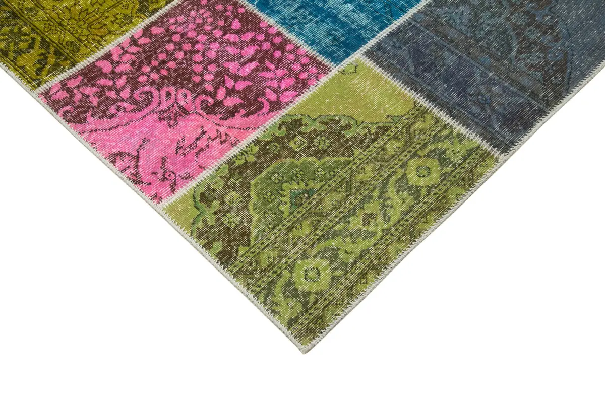Patchwork Multi Pamuk Üzerine Yün El Dokuma Kilim-204x300 - Görsel 4