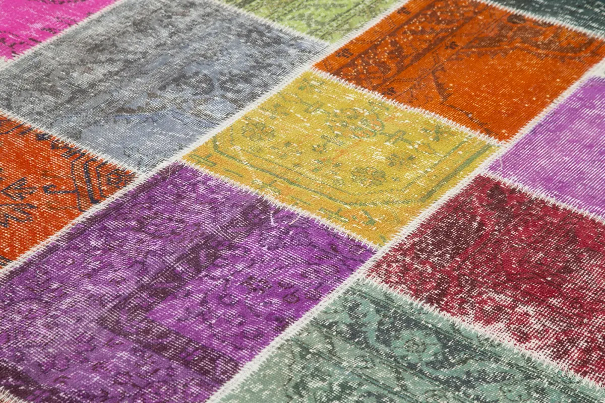 Patchwork Multi Pamuk Üzerine Yün El Dokuma Kilim-204x300 - Görsel 5
