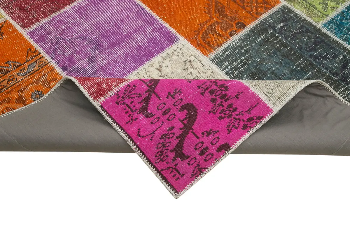Patchwork Multi Pamuk Üzerine Yün El Dokuma Kilim-204x300 - Görsel 6