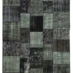 Patchwork Siyah Pamuk Üzerine Yün El Dokuma Kilim-198x300