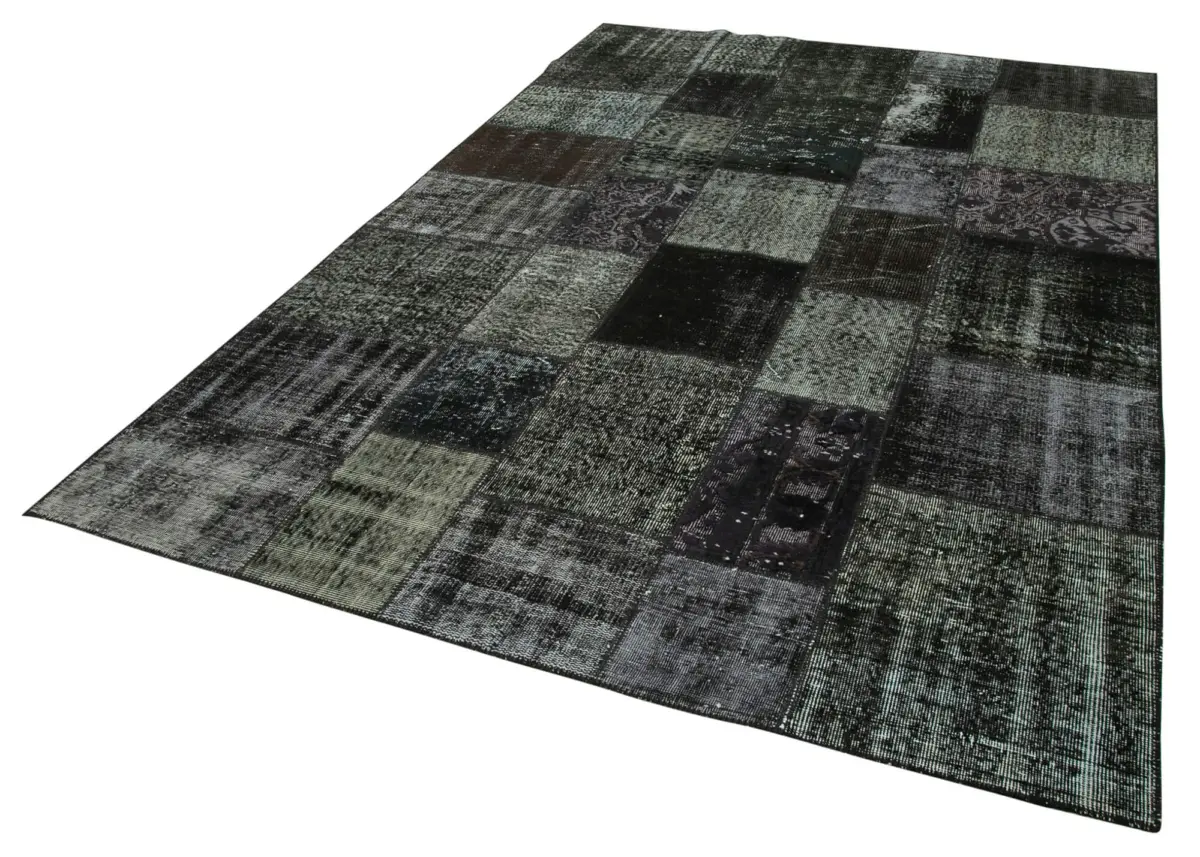 Patchwork Siyah Pamuk Üzerine Yün El Dokuma Kilim-198x300 - Görsel 3
