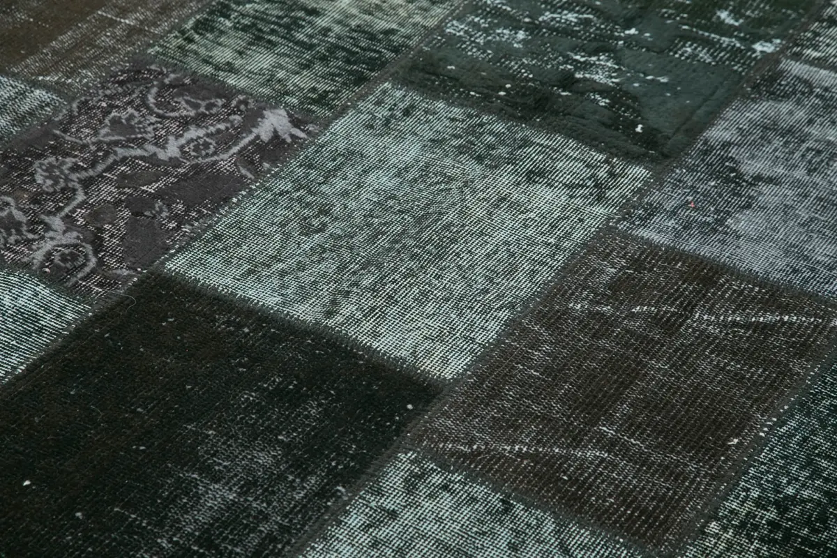 Patchwork Siyah Pamuk Üzerine Yün El Dokuma Kilim-198x300 - Görsel 5