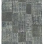 Patchwork Gri Pamuk Üzerine Yün El Dokuma Kilim-198x300