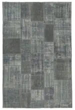 Patchwork Gri Pamuk Üzerine Yün El Dokuma Kilim-198x300