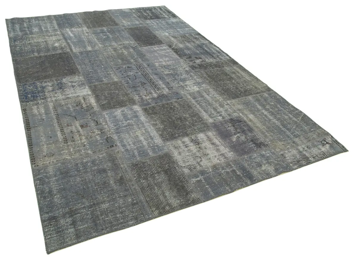 Patchwork Gri Pamuk Üzerine Yün El Dokuma Kilim-198x300 - Görsel 2