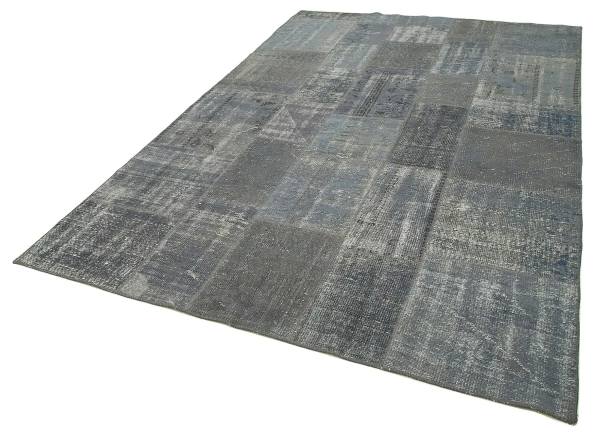 Patchwork Gri Pamuk Üzerine Yün El Dokuma Kilim-198x300 - Görsel 3