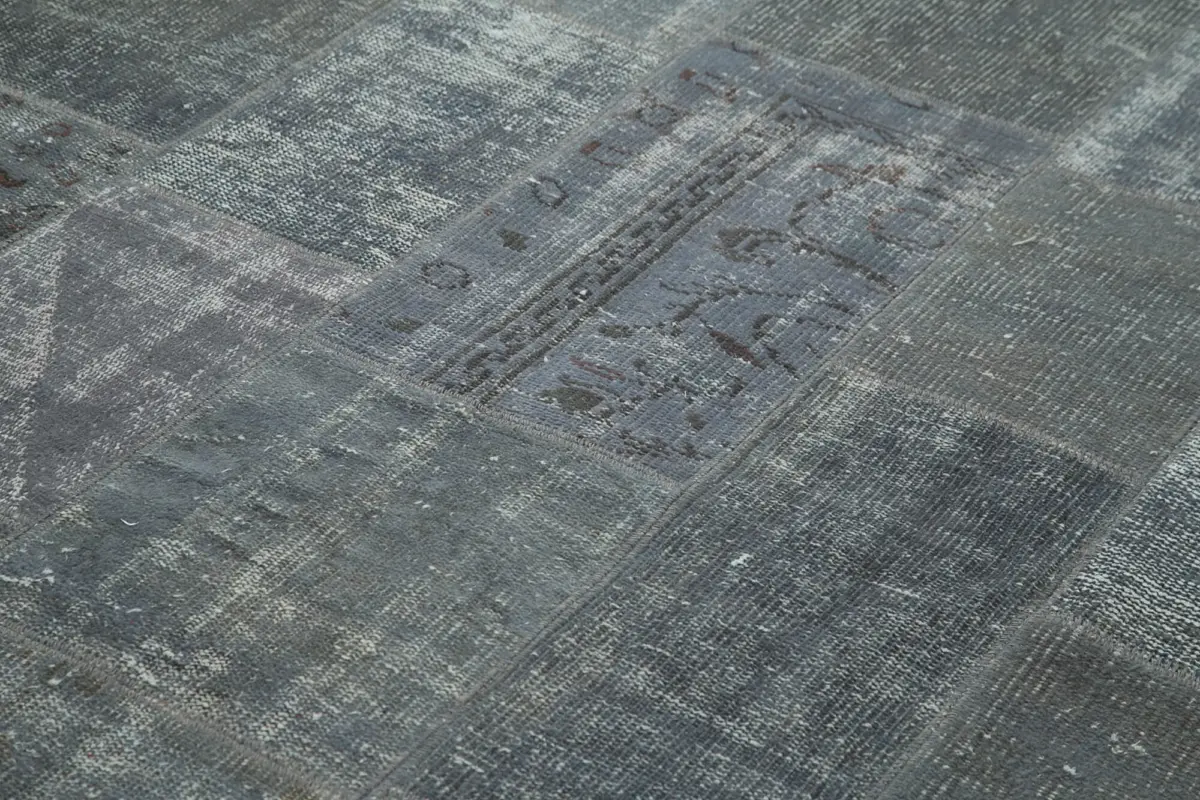 Patchwork Gri Pamuk Üzerine Yün El Dokuma Kilim-198x300 - Görsel 5