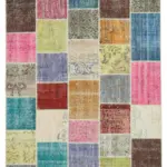 Patchwork Multi Pamuk Üzerine Yün El Dokuma Kilim-208x300