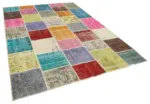 Patchwork Multi Pamuk Üzerine Yün El Dokuma Kilim-208x300 - Görsel 2