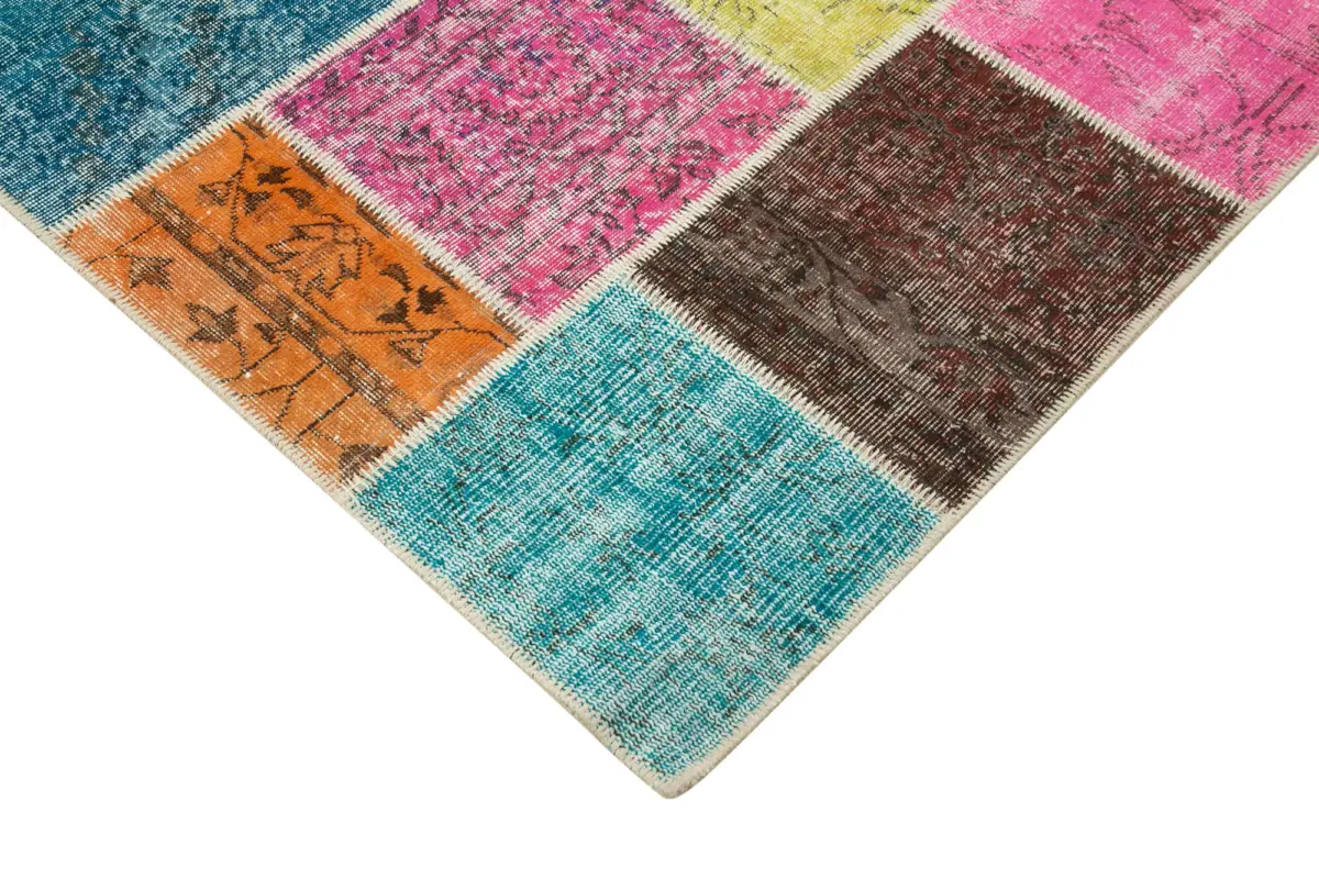 Patchwork Multi Pamuk Üzerine Yün El Dokuma Kilim-208x300 - Görsel 4