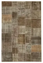 Patchwork Kahverengi Pamuk Üzerine Yün El Dokuma Kilim-198x300