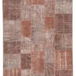Patchwork Kahverengi Pamuk Üzerine Yün El Dokuma Kilim-198x300
