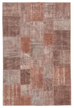 Patchwork Kahverengi Pamuk Üzerine Yün El Dokuma Kilim-198x300