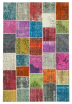 Patchwork Multi Pamuk Üzerine Yün El Dokuma Kilim-203x300