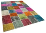 Patchwork Multi Pamuk Üzerine Yün El Dokuma Kilim-203x300 - Görsel 2