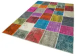 Patchwork Multi Pamuk Üzerine Yün El Dokuma Kilim-203x300 - Görsel 3