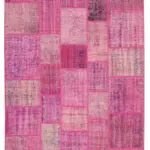 Patchwork Pembe Pamuk Üzerine Yün El Dokuma Kilim-206x304