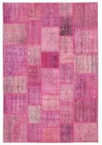Patchwork Pembe Pamuk Üzerine Yün El Dokuma Kilim-206x304