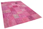 Patchwork Pembe Pamuk Üzerine Yün El Dokuma Kilim-206x304 - Görsel 2