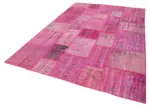 Patchwork Pembe Pamuk Üzerine Yün El Dokuma Kilim-206x304 - Görsel 3