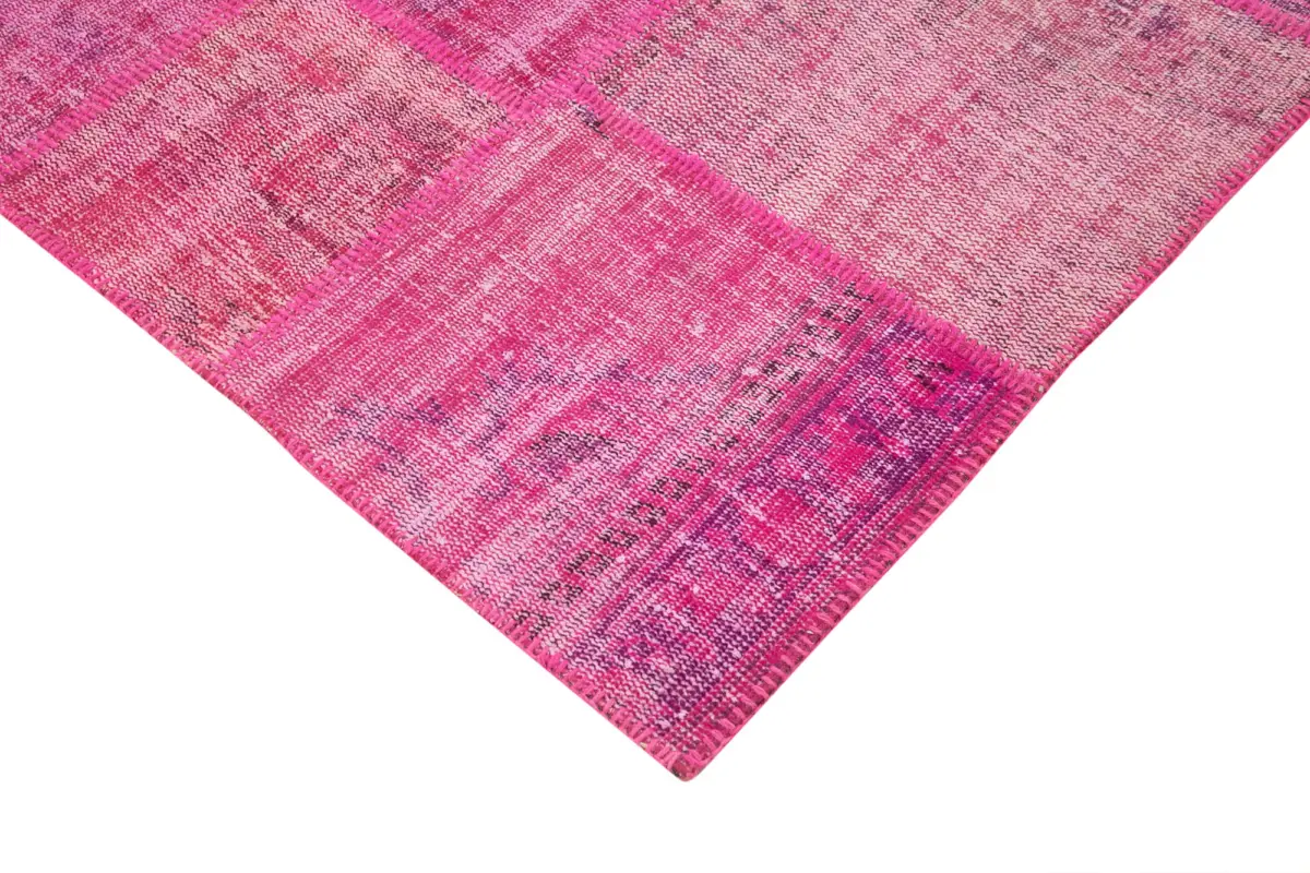 Patchwork Pembe Pamuk Üzerine Yün El Dokuma Kilim-206x304 - Görsel 4
