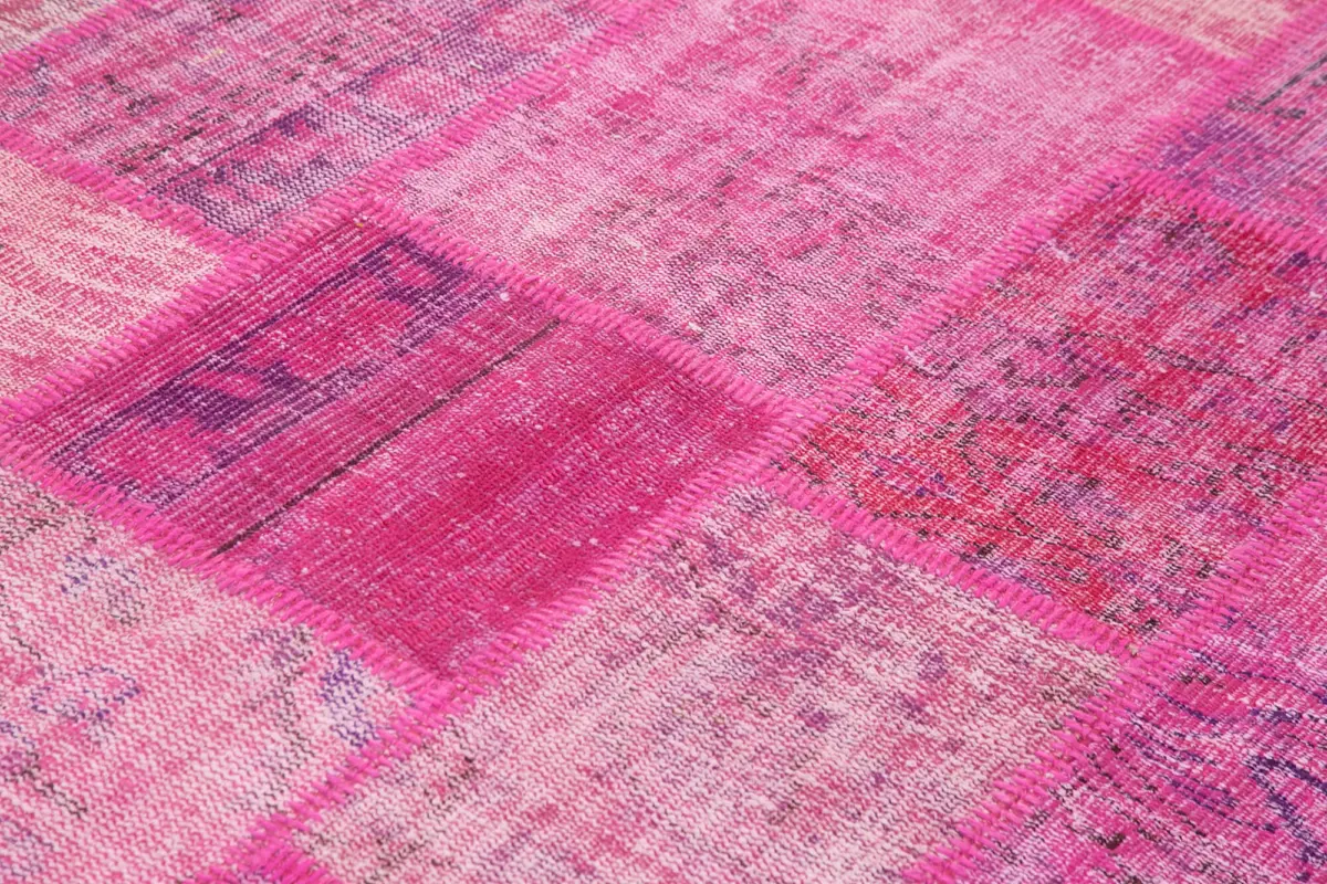 Patchwork Pembe Pamuk Üzerine Yün El Dokuma Kilim-206x304 - Görsel 5