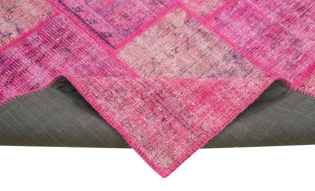 Patchwork Pembe Pamuk Üzerine Yün El Dokuma Kilim-206x304 - Görsel 6
