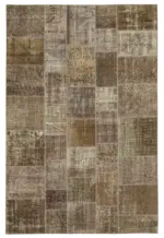 Patchwork Kahverengi Pamuk Üzerine Yün El Dokuma Kilim-197x300