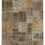 Patchwork Kahverengi Pamuk Üzerine Yün El Dokuma Kilim-198x300