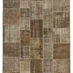 Patchwork Kahverengi Pamuk Üzerine Yün El Dokuma Kilim-197x296