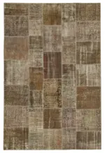 Patchwork Kahverengi Pamuk Üzerine Yün El Dokuma Kilim-197x296