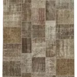 Patchwork Kahverengi Pamuk Üzerine Yün El Dokuma Kilim-195x300