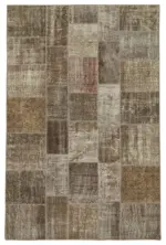 Patchwork Kahverengi Pamuk Üzerine Yün El Dokuma Kilim-195x300