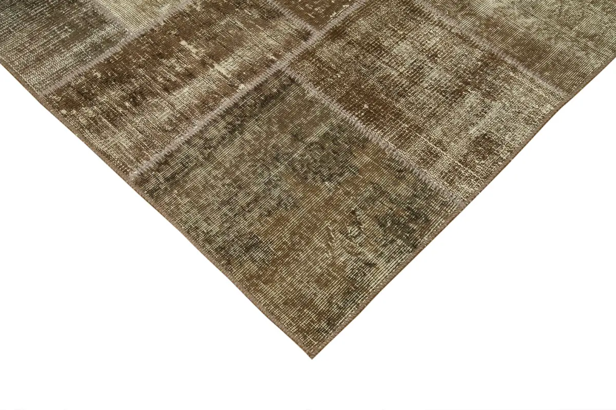 Patchwork Kahverengi Pamuk Üzerine Yün El Dokuma Kilim-195x300 - Görsel 4