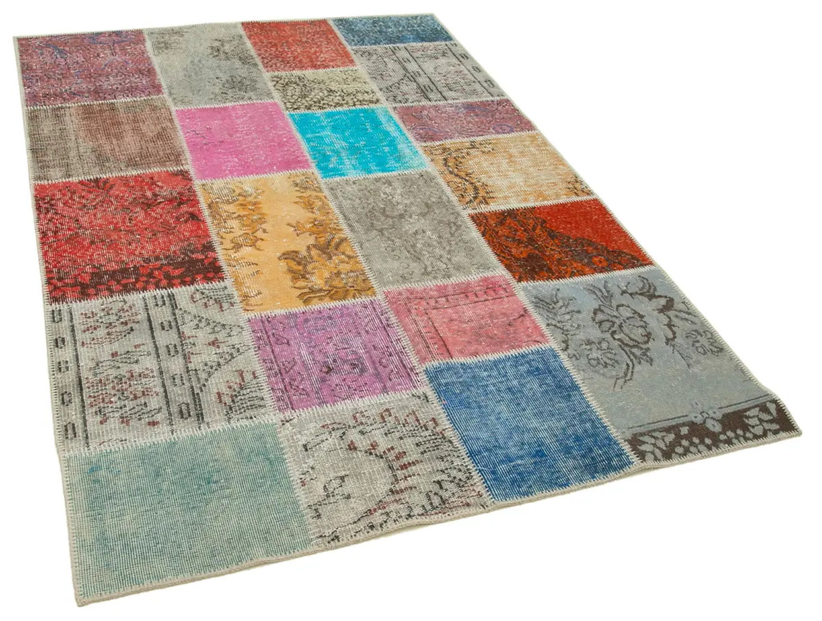 Patchwork Multi Pamuk Üzerine Yün El Dokuma Kilim-144x205 - Görsel 2