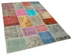 Patchwork Multi Pamuk Üzerine Yün El Dokuma Kilim-144x205 - Görsel 2