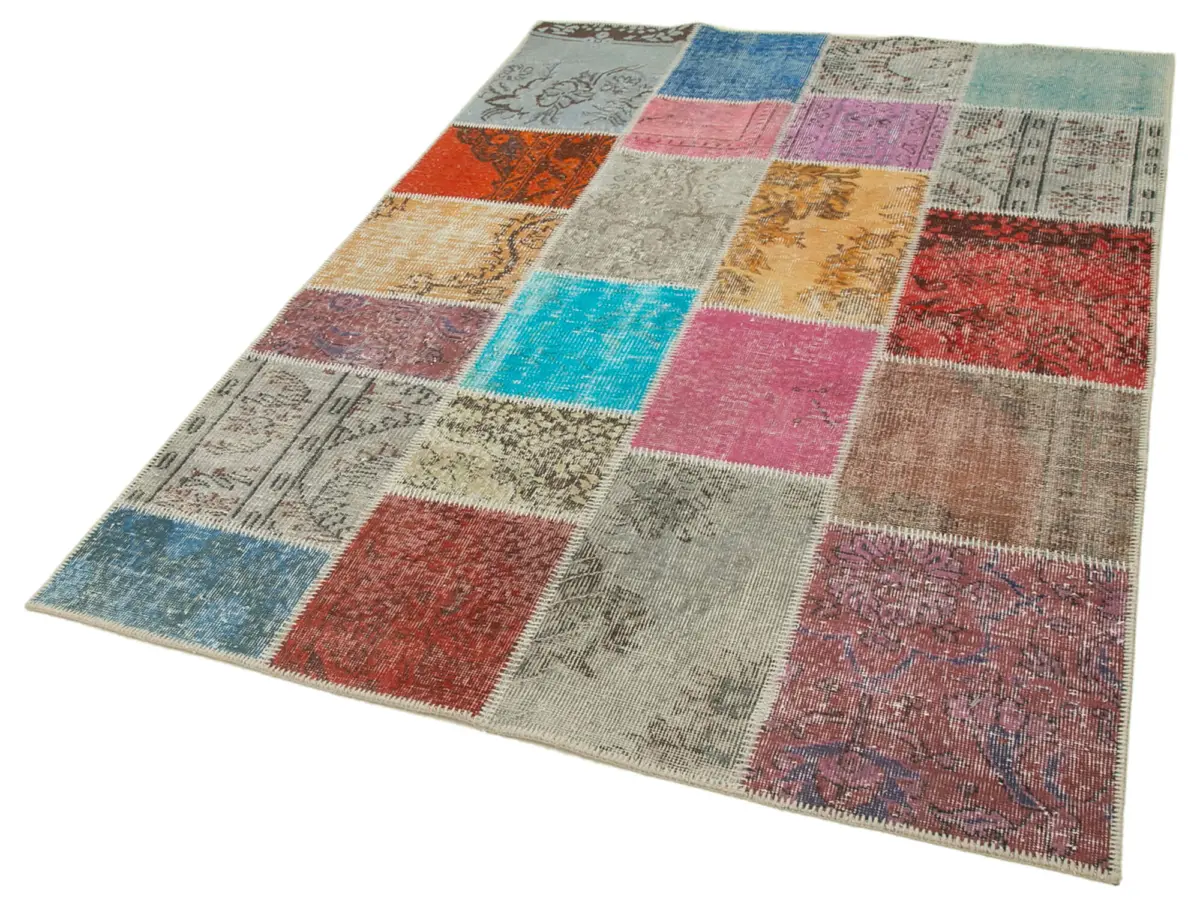 Patchwork Multi Pamuk Üzerine Yün El Dokuma Kilim-144x205 - Görsel 3
