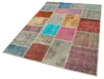 Patchwork Multi Pamuk Üzerine Yün El Dokuma Kilim-144x205 - Görsel 3