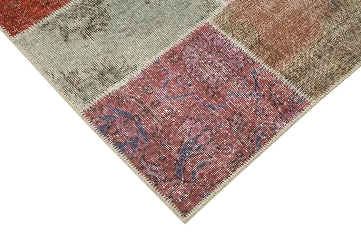 Patchwork Multi Pamuk Üzerine Yün El Dokuma Kilim-144x205 - Görsel 4