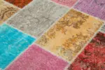 Patchwork Multi Pamuk Üzerine Yün El Dokuma Kilim-144x205 - Görsel 5