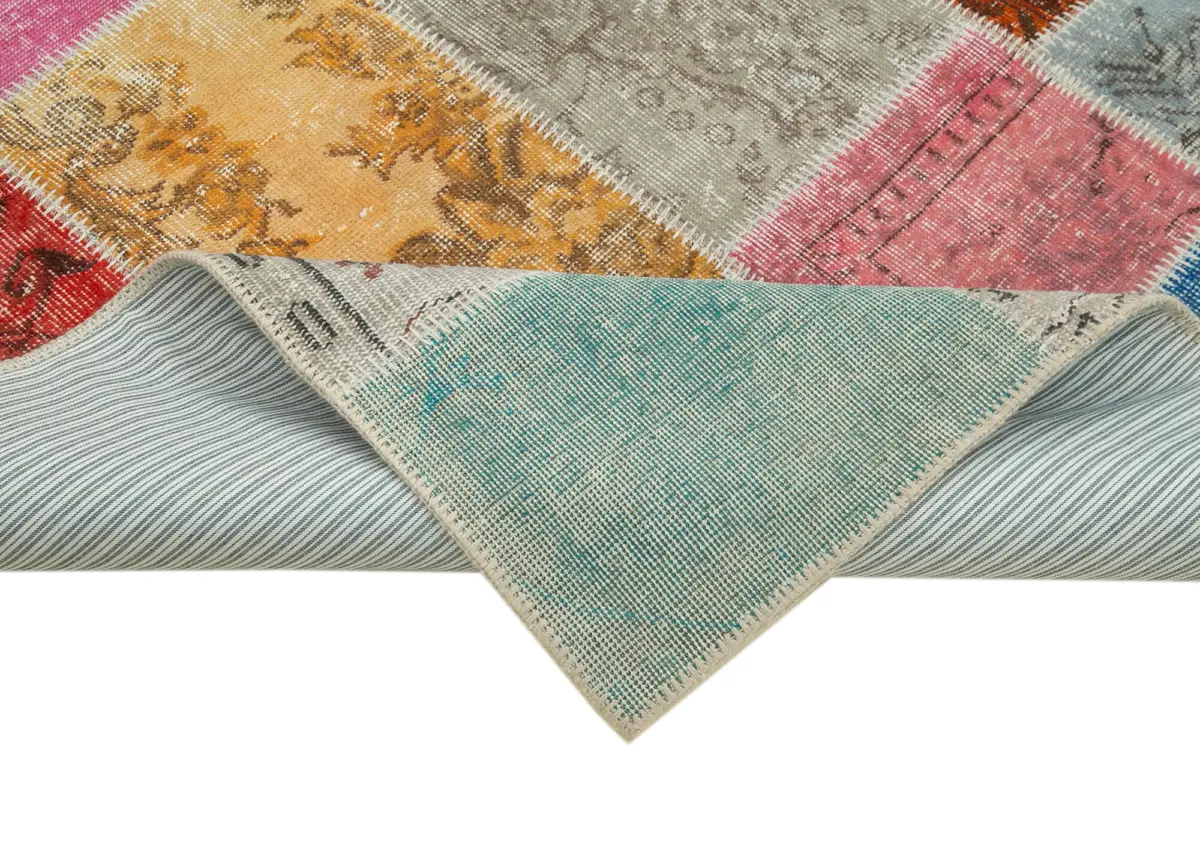 Patchwork Multi Pamuk Üzerine Yün El Dokuma Kilim-144x205 - Görsel 6