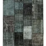 Patchwork Siyah Pamuk Üzerine Yün El Dokuma Kilim-134x202