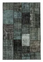 Patchwork Siyah Pamuk Üzerine Yün El Dokuma Kilim-134x202