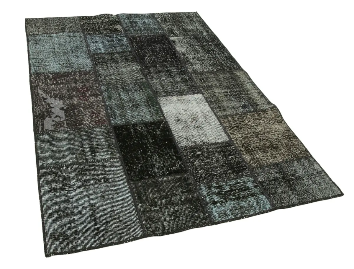 Patchwork Siyah Pamuk Üzerine Yün El Dokuma Kilim-134x202 - Görsel 2