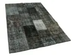 Patchwork Siyah Pamuk Üzerine Yün El Dokuma Kilim-134x202 - Görsel 2
