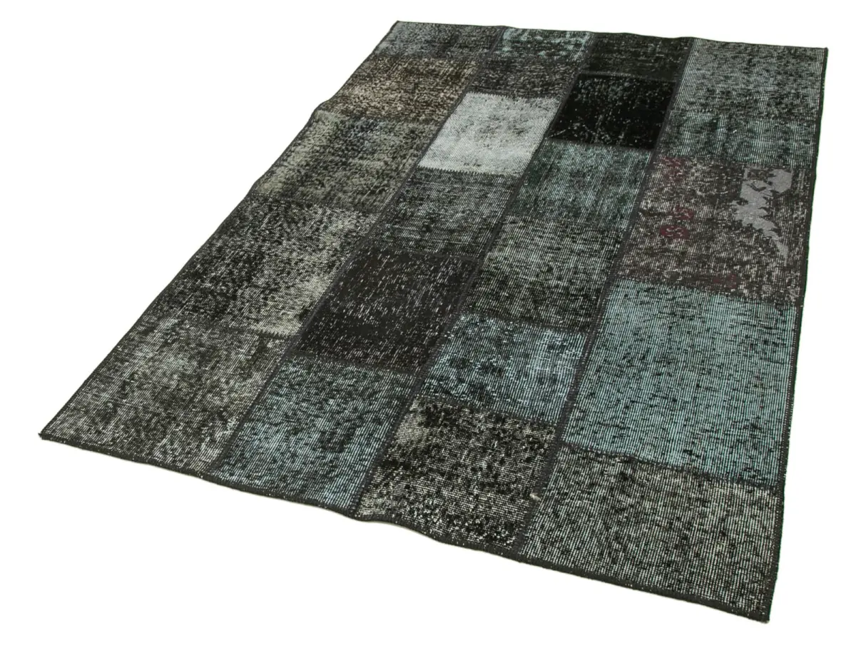 Patchwork Siyah Pamuk Üzerine Yün El Dokuma Kilim-134x202 - Görsel 3