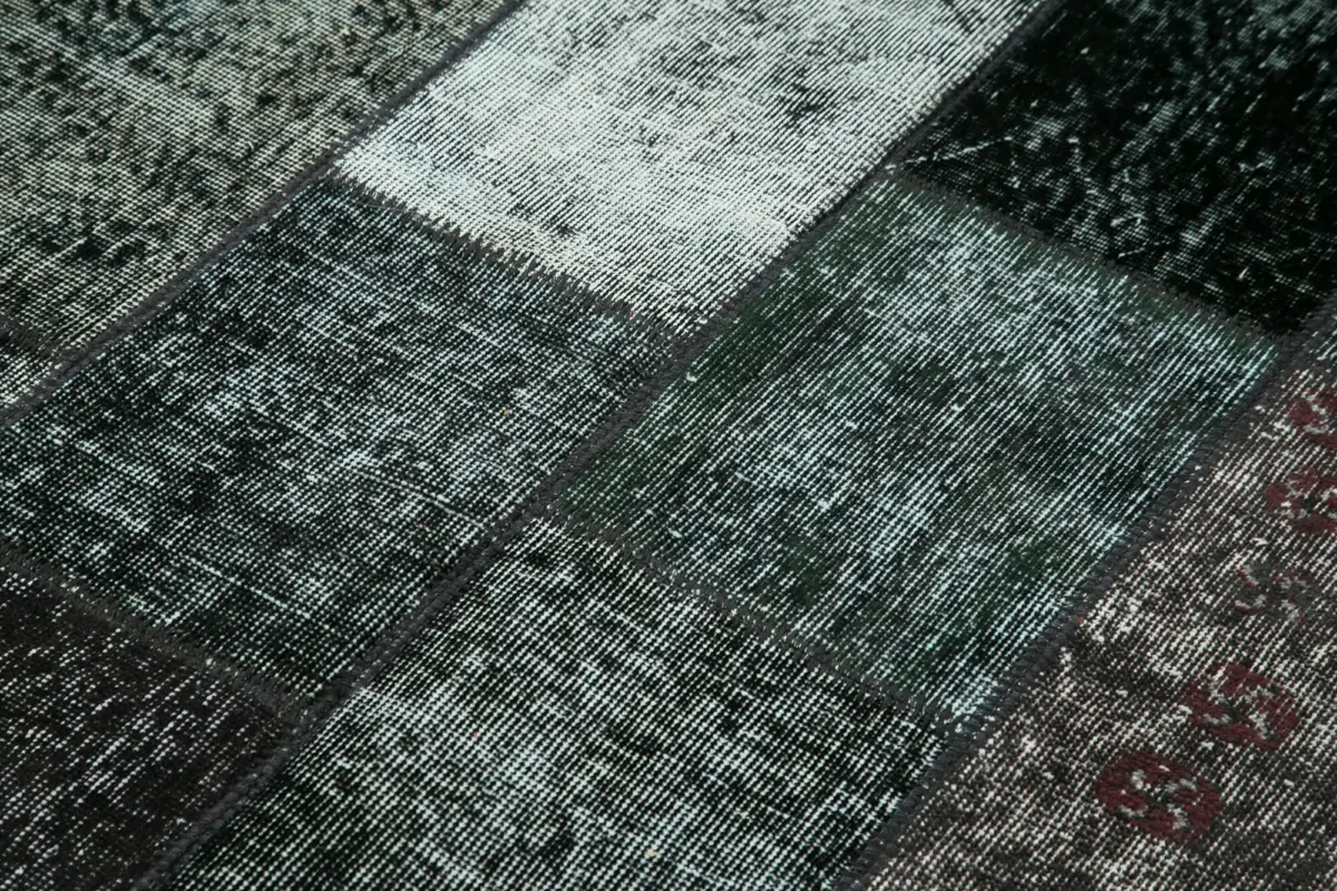 Patchwork Siyah Pamuk Üzerine Yün El Dokuma Kilim-134x202 - Görsel 5