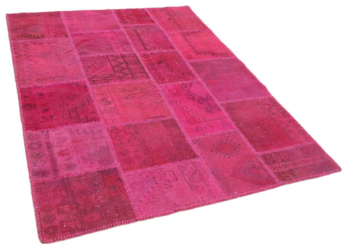 Patchwork Pembe Pamuk Üzerine Yün El Dokuma Kilim-149x202 - Görsel 2