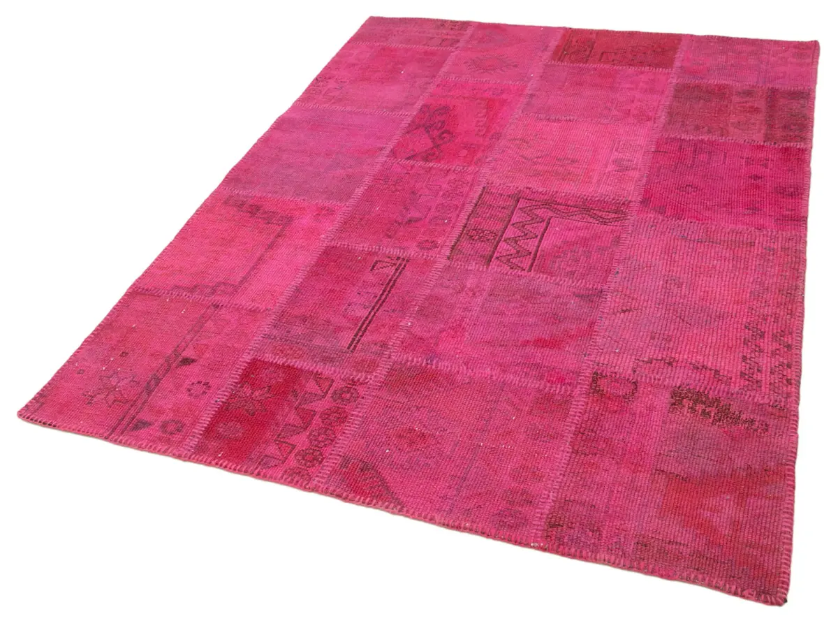 Patchwork Pembe Pamuk Üzerine Yün El Dokuma Kilim-149x202 - Görsel 3