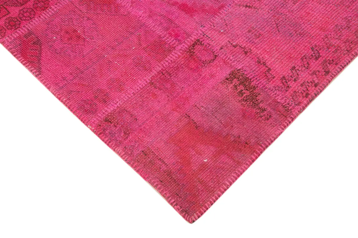 Patchwork Pembe Pamuk Üzerine Yün El Dokuma Kilim-149x202 - Görsel 4